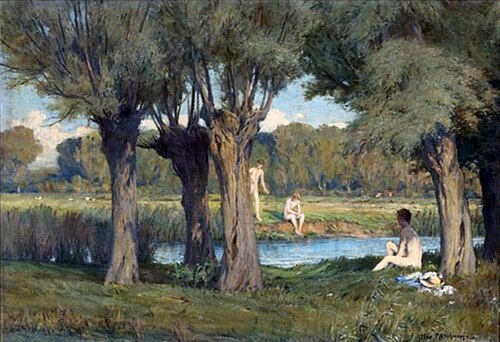 Badende am Teich, 1925, Max Pietschmann