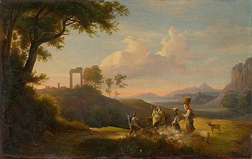 Figural Scene in South Italian Landscape, 1850, Károly Markó the Younger