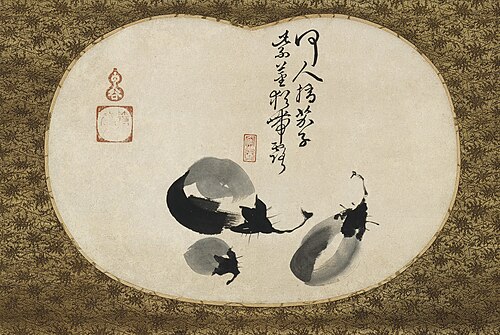 Eggplants and Poem, 1600, Unkoku Tōeki