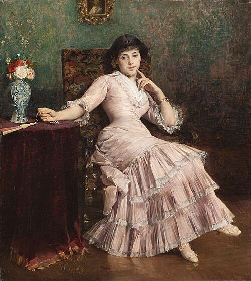 Lady in a Pink Dress, 1880, Vojtěch Hynais