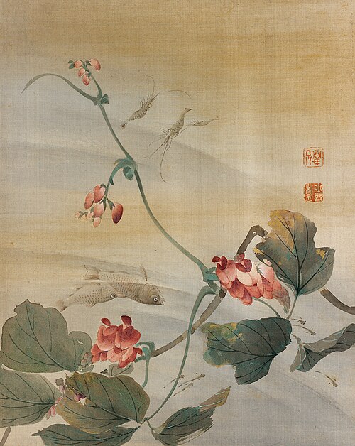 Arrowroot Vine, Shrimp, and Fish, 1873, Mori Kansai