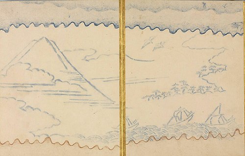 Mt. Fuji with Cranes and Fishing Boats, 1873, Mori Kansai