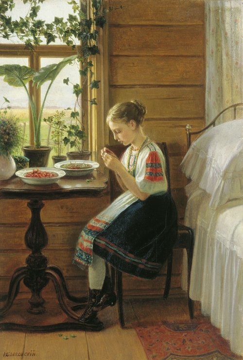Girl Peeling Berries, 1880, Nikolai Mikhailovich Bykovsky