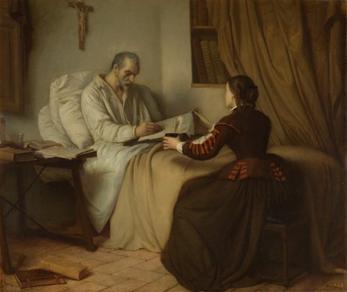 Últimos momentos de Cervantes, 1856, Víctor Manzano y Mejorada