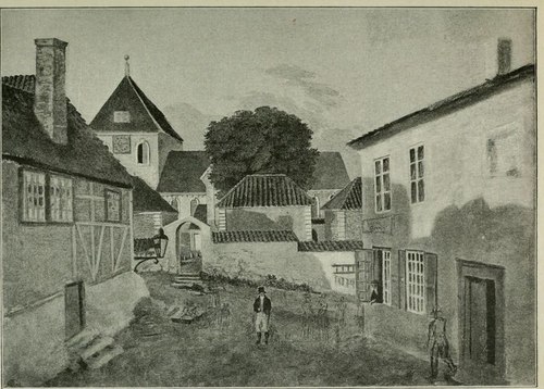Parti fra Lille Kirkebakken med Vor Frelsers Kirke og de senere nedrevne Gravkapeller i Baggrunden, 1820, Jacob Munch