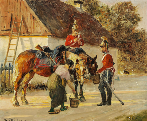 Two dragoons resting. Scene from the First Schleswig War., 1913, Otto Bache