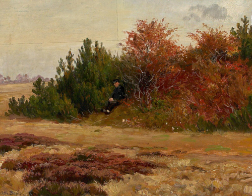 Landscape with a man at the roadside., 1892, Otto Bache
