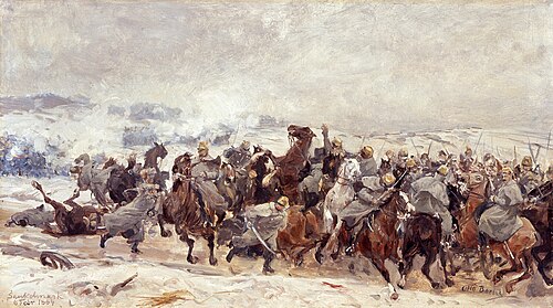 The attack of the Liechtenstein hussars during the skirmish at Sankelmark, , Otto Bache