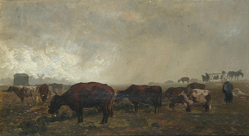 An overcast day with cows in the field., 1892, Otto Bache