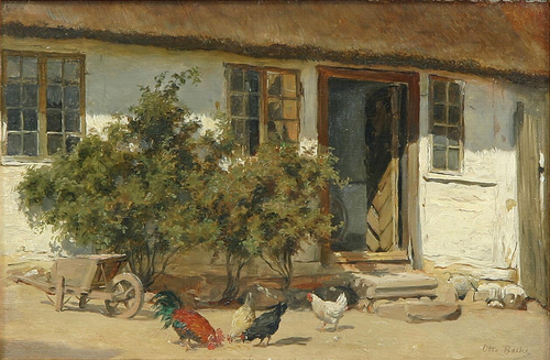 Farm exterior with hens., 1892, Otto Bache