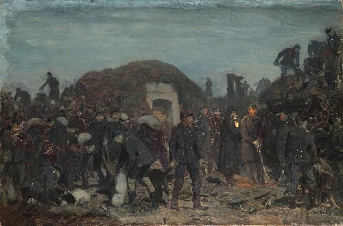 King Christian IX’s visit to Dybbøl Redoubts on the night between 22 and 23 March 1864. Sketch., 1888, Otto Bache