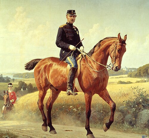 King Christian IX on horseback., 1896, Otto Bache