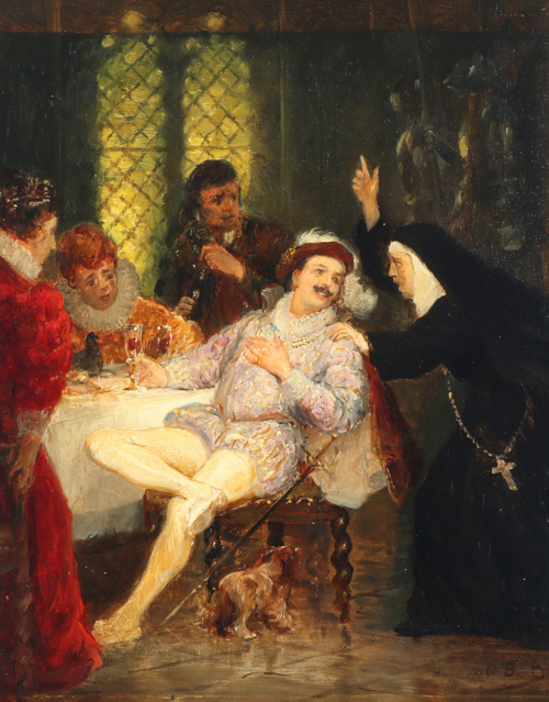 Primadonna Leocadie Gerlach and singer Christian Hansen in “Don Giovanni”., 1891, Otto Bache