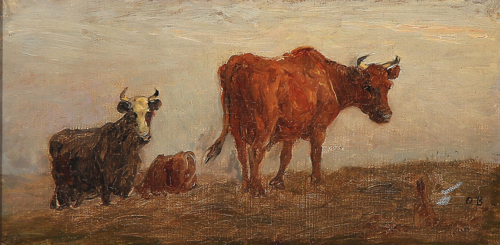Grazing cows on a hill., 1892, Otto Bache