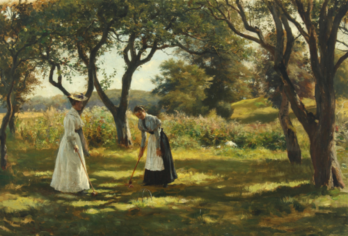 A garden in Hornbæk with Otto Bache's family playing croquet., 1892, Otto Bache