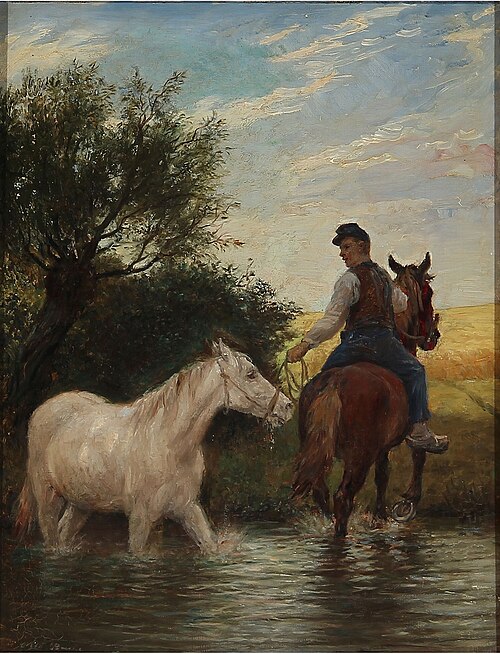 Horse drawn through a stream, 1892, Otto Bache