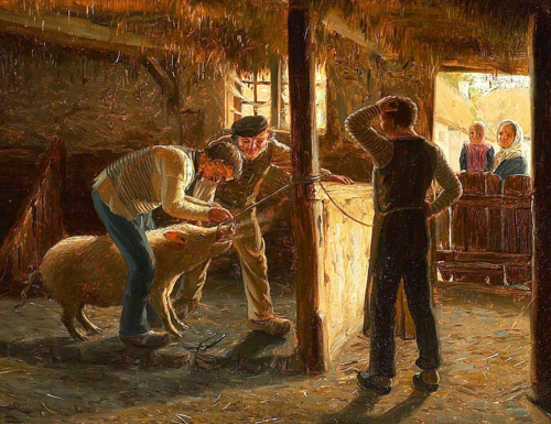 A boar is fitted with a nose ring., 1866, Otto Bache