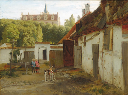 The dog compound at Trankær castle., 1879, Otto Bache