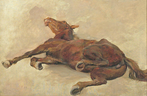 Horse lying on the ground., 1899, Otto Bache