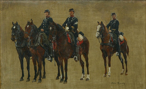Soldiers and their horses. Sketch., 1913, Otto Bache