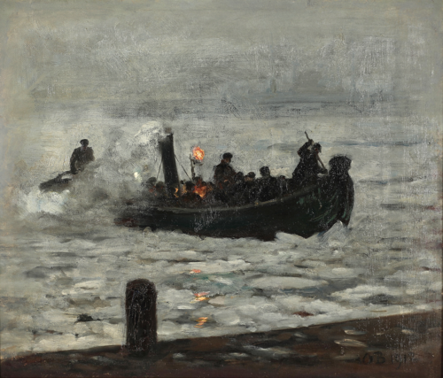 A heavily loaded boat at dusk., 1912, Otto Bache