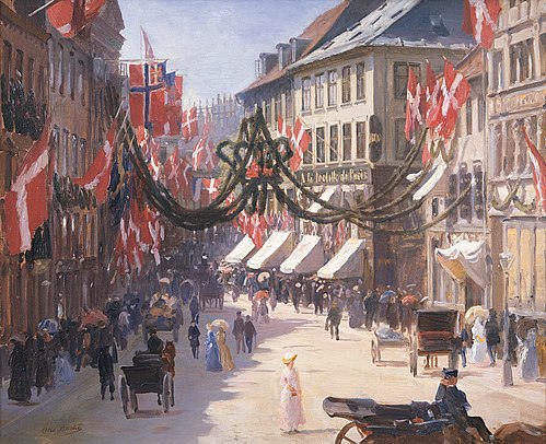 Flag Day in Copenhagen on a Summer Day, in Vimmelskaftet, 1900, Otto Bache