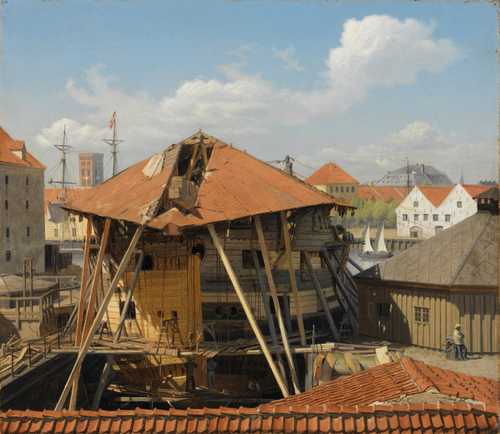 The ship of the line Skiold in Christianhavn Dock, 1860, Otto Bache