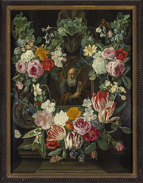 Personnification du temps dans une guirlande de fleurs, 1650, Christian Luycks