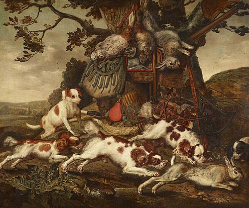 Spaniels chasing a Hare, 1645, Christian Luycks