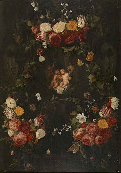 Garland with three putti, 1646, Christian Luycks