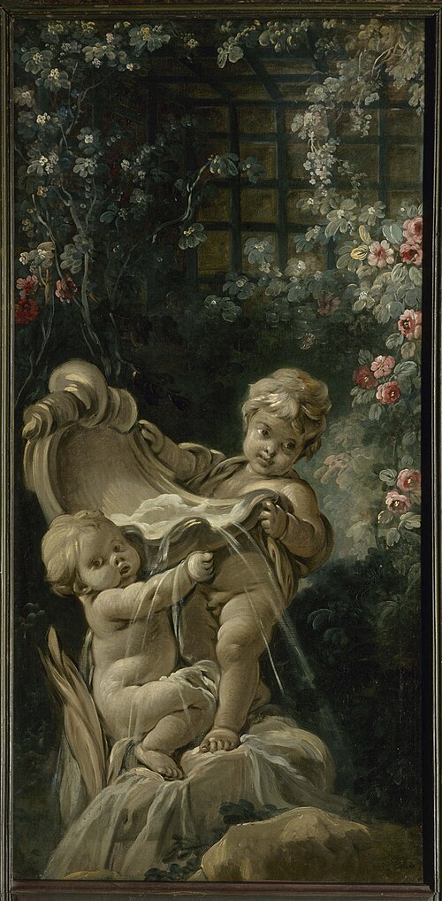 Fontaine avec deux amours dont l'un est agenouillé, 1701, François Boucher