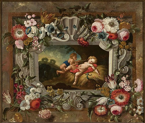 Allegory of summer in a circle of flowers, , François Boucher