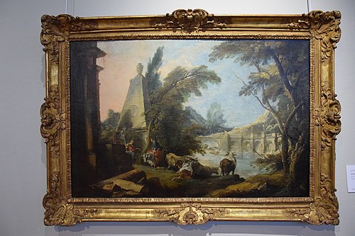 Paysage pastoral avec obélisque, , François Boucher