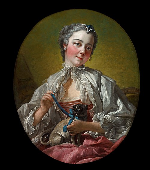 Jeune femme tenant un carlin, 1740, François Boucher
