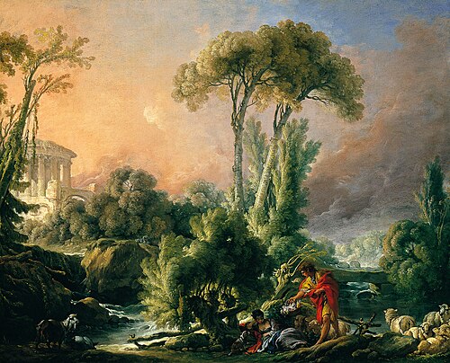 River Landscape with an Antique Temple, 1762, François Boucher