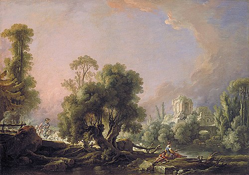 Idyllic Landscape with Woman Fishing, 1761, François Boucher