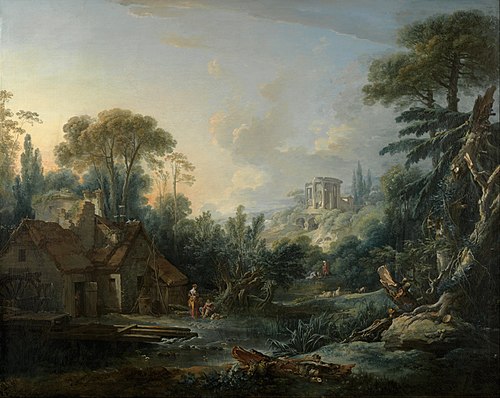 Paysage avec un moulin à eau, 1740, François Boucher