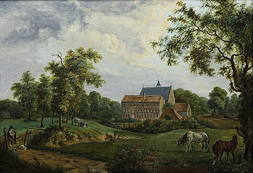 Gezicht op het klooster Ter Apel, 1833, Assuerus Quaestius