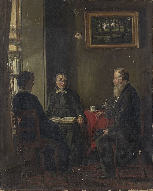 Familiegroep bij theetafel, 1896, Clara Bruins