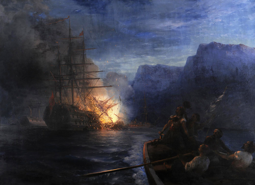 L'incendie du navire amiral turc par Kanáris, 1881, Ivan Aïvazovski
