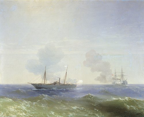 Combat du vapeur Vesta avec le cuirassé turc Fehti-Bulend en mer Noire le 11 juillet 1877, 1877, Ivan Aïvazovski