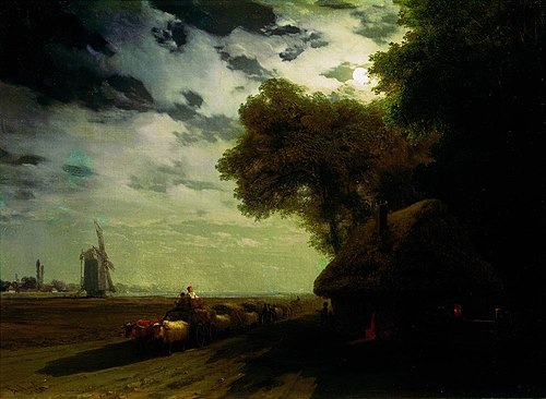 Ukrainian landscape with chumaks in the moonlight, 1869, Ivan Aïvazovski