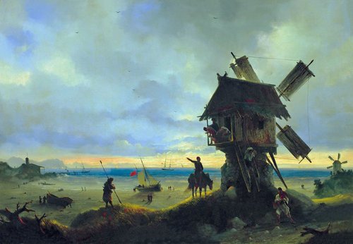 Moulin à vent au bord de la mer, 1837, Ivan Aïvazovski
