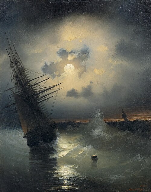 Sailing Shipon the Sea at Moonlight., 1840, Ivan Aïvazovski