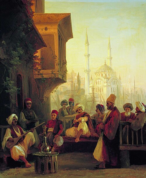 Coffee-house by the Ortaköy Mosque in Constantinople, 1846, Ivan Aïvazovski