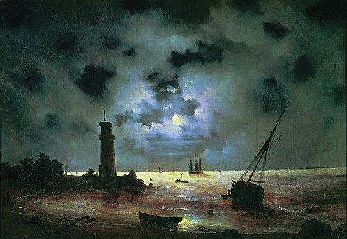 Sea coast at night. Near the beacon, 1837, Ivan Aïvazovski