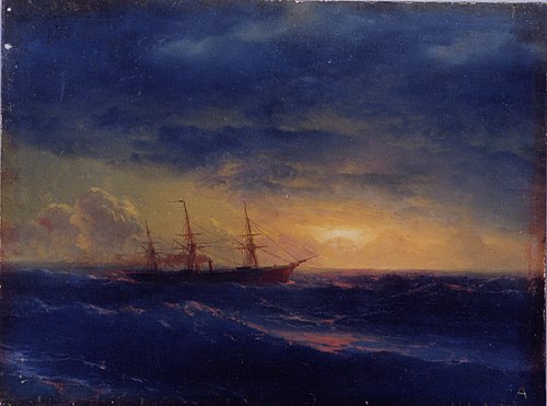 Cruiser in the sea at night, 1944, Ivan Aïvazovski