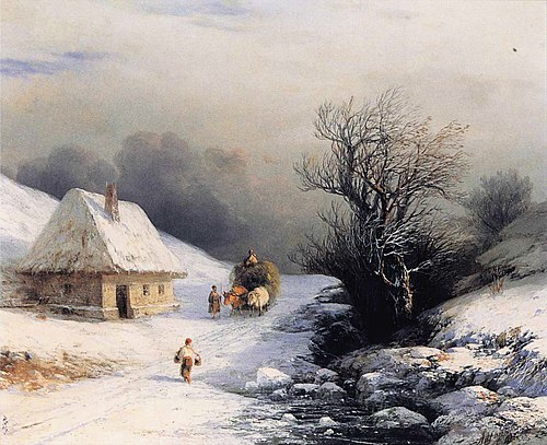 Little Russian Ox Cart in Winter, 1866, Ivan Aïvazovski