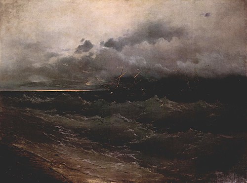 Ships on Stormy Sea, Sunrise, 1871, Ivan Aïvazovski