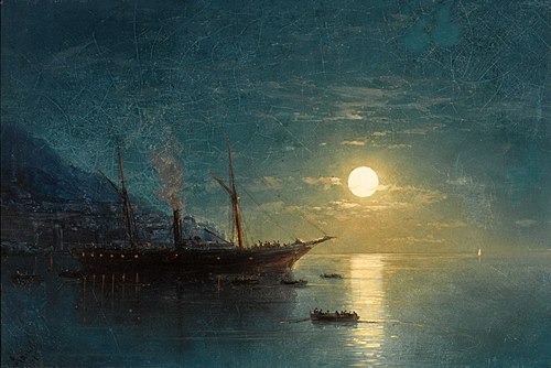 Steamboat on a Moonlit Night, 1884, Ivan Aïvazovski